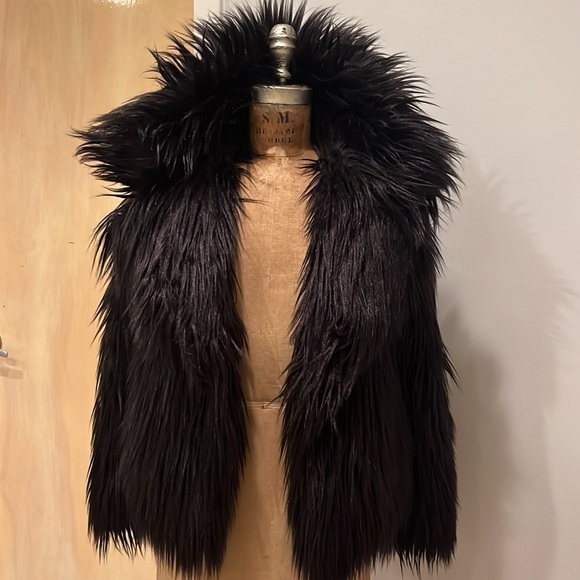 Milly Cole Coat Jacket black faux fur fausse size P - Picture 4 of 12